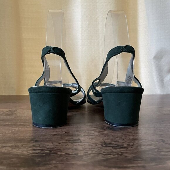 VIntage 1970s Delman Shoes Womens Sandal Sz 7 Green Suede Leather Open Toe Heel - Picture 5 of 8